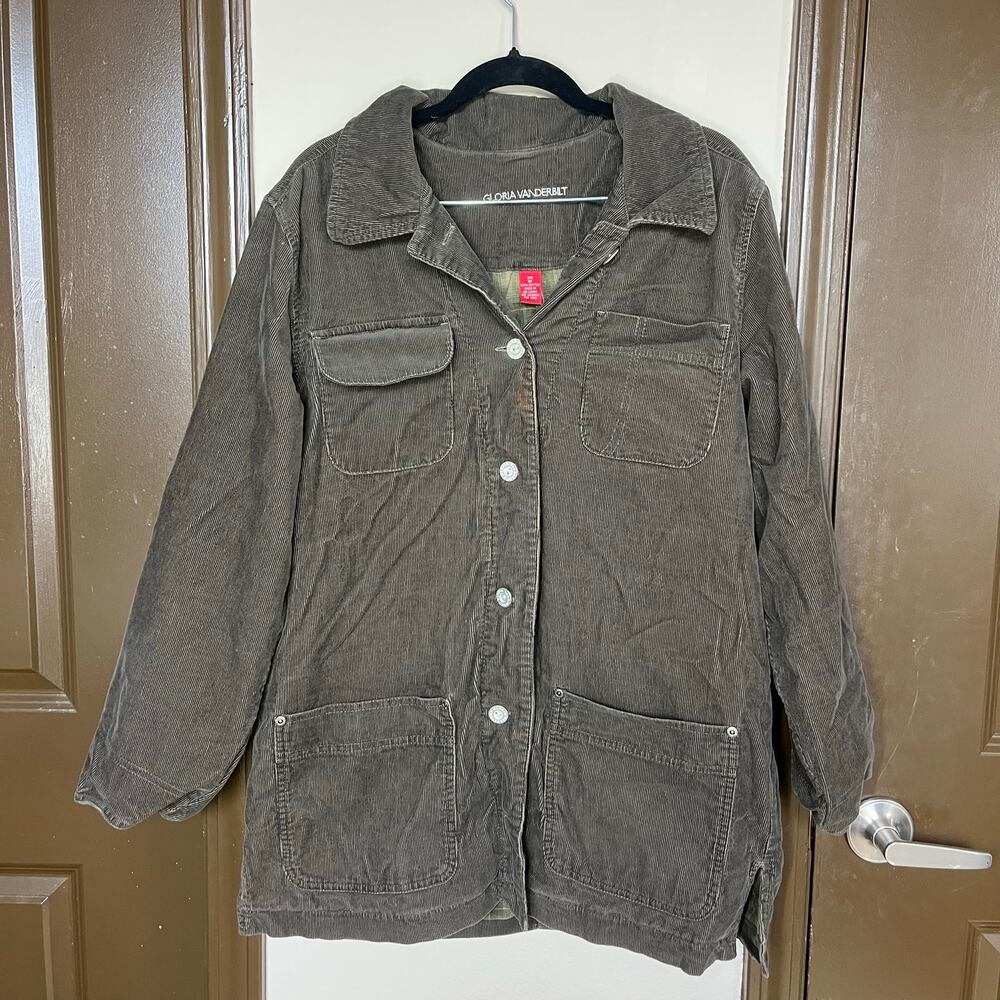 Gloria Vanderbilt Brown Corduroy Jacket M Green Plaid Lining Dark Academia
